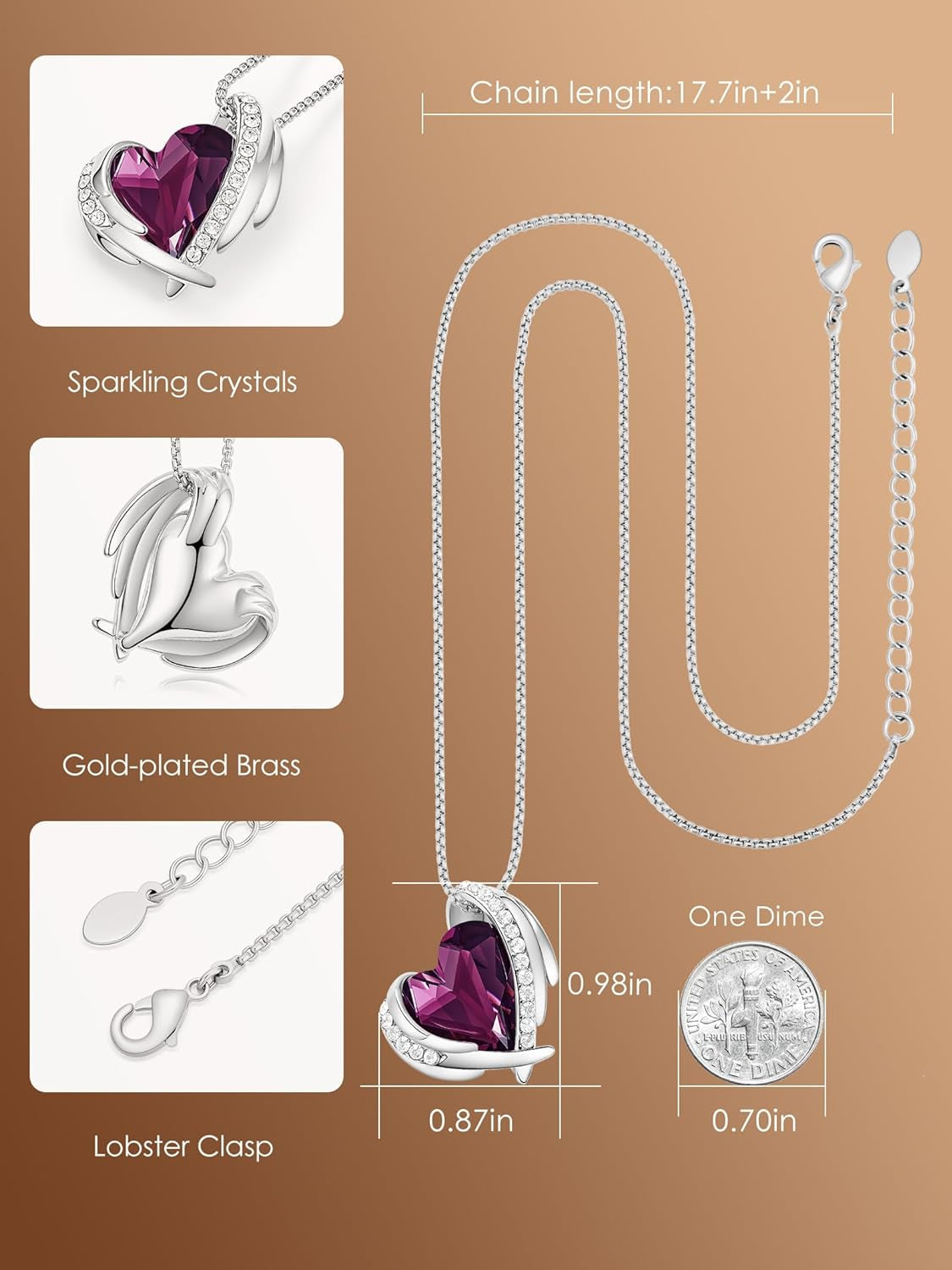 Elegance in Every Beat: Love Heart Pendant Necklaces – White Gold Plated Tones Adorned with Amethyst Purple Crystal, Birthstone Accents - Perfect for Valentine's Day