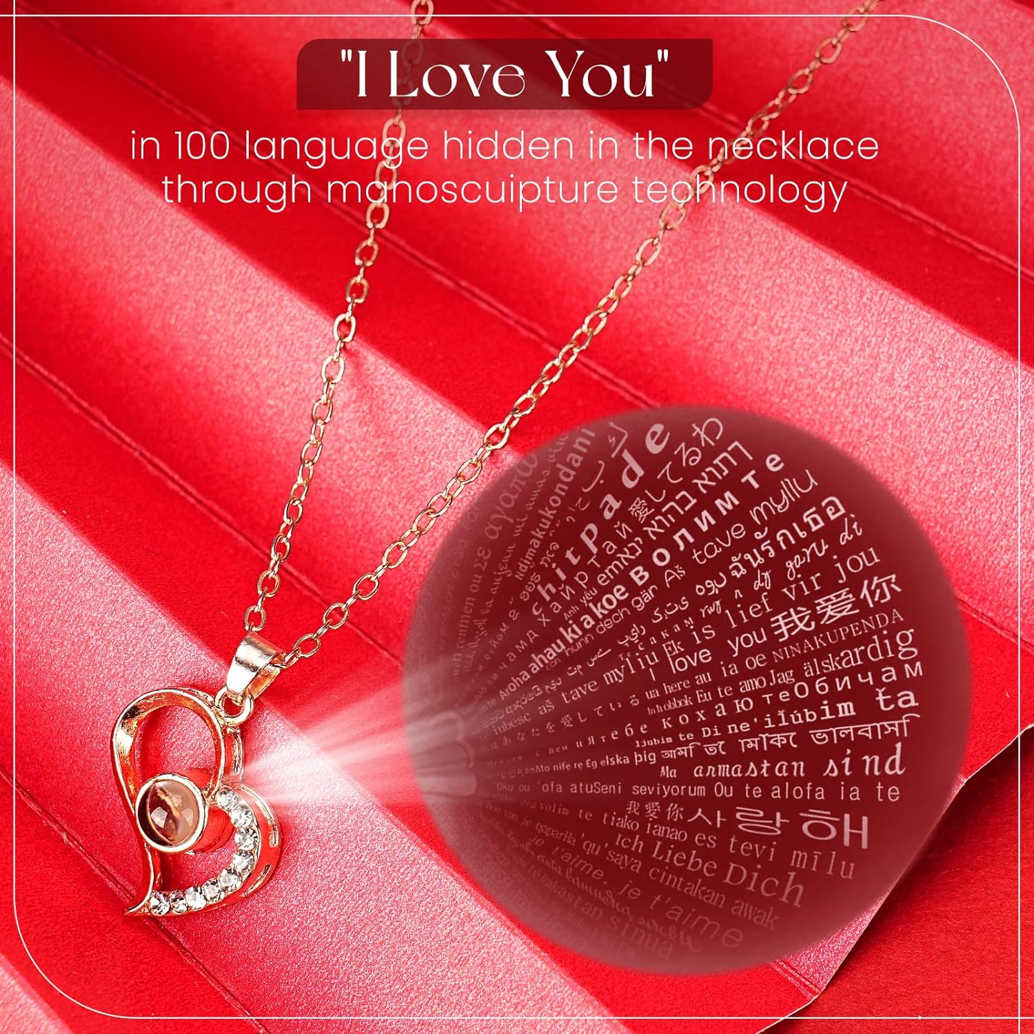 Rotate Rose Box Preserved with I Love You Necklace