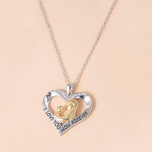 Mother And Baby I Love You Mom Forever Heart Necklace