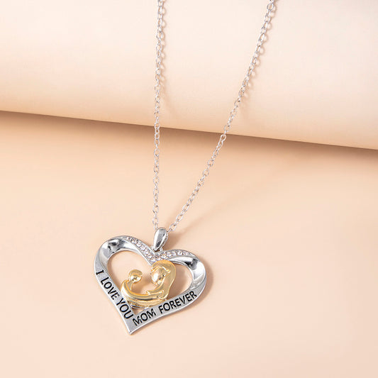 Mother And Baby I Love You Mom Forever Heart Necklace