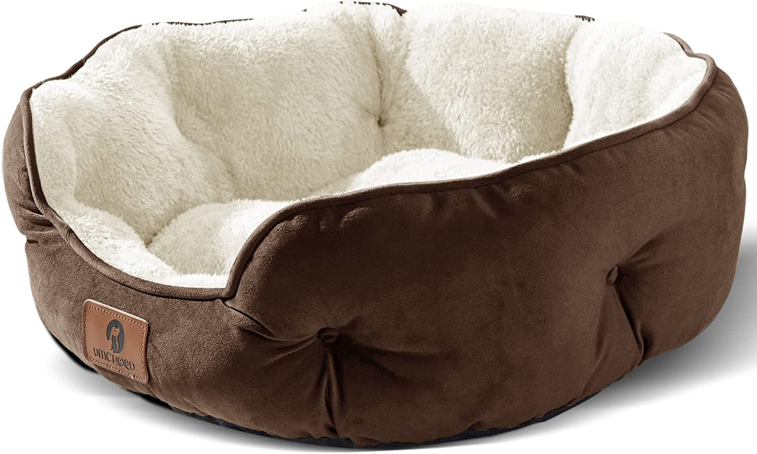 Cozy Retreat for Small Pets: Small Dog Bed and Cat Beds for Indoor Comfort - Extra Soft, Machine Washable, Anti-Slip, Water-Resistant Oxford Bottom in Elegant Brown (20 Inches)