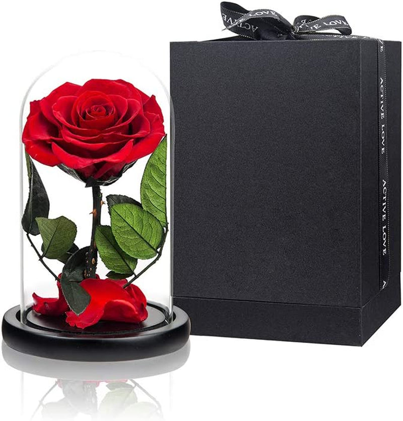 "Eternal Love- Preserved Red Rose in Glass Dome, Perfect Gift for Valentine's Day, Birthdays, and Special Occasions"