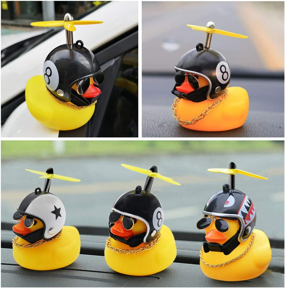 Rubber Duck Car Ornaments Yellow Duck Car Dashboard Decorations with Propeller Helmet