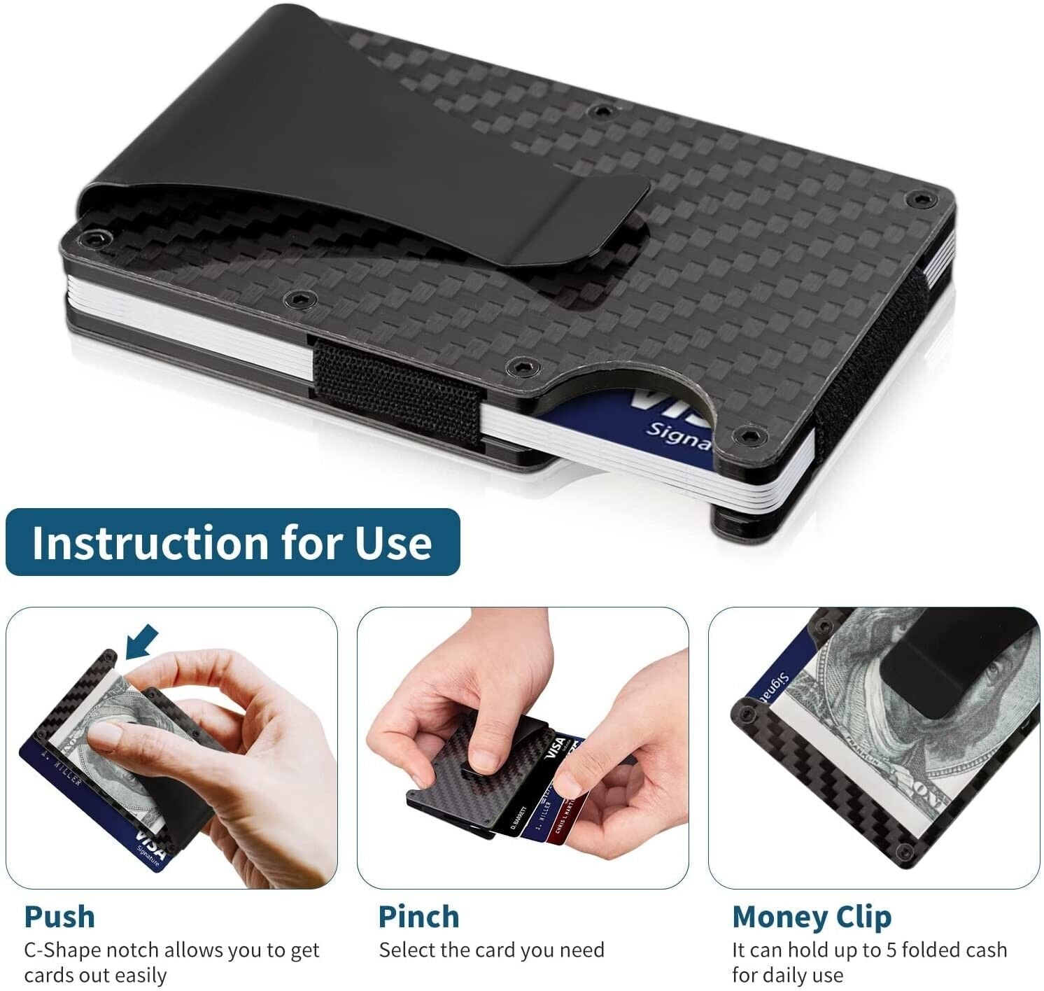 Carbon Fiber Slim Money Clip RFID Card Holder – A Stylish and Secure Metal Men's Wallet, Ideal for Gifting