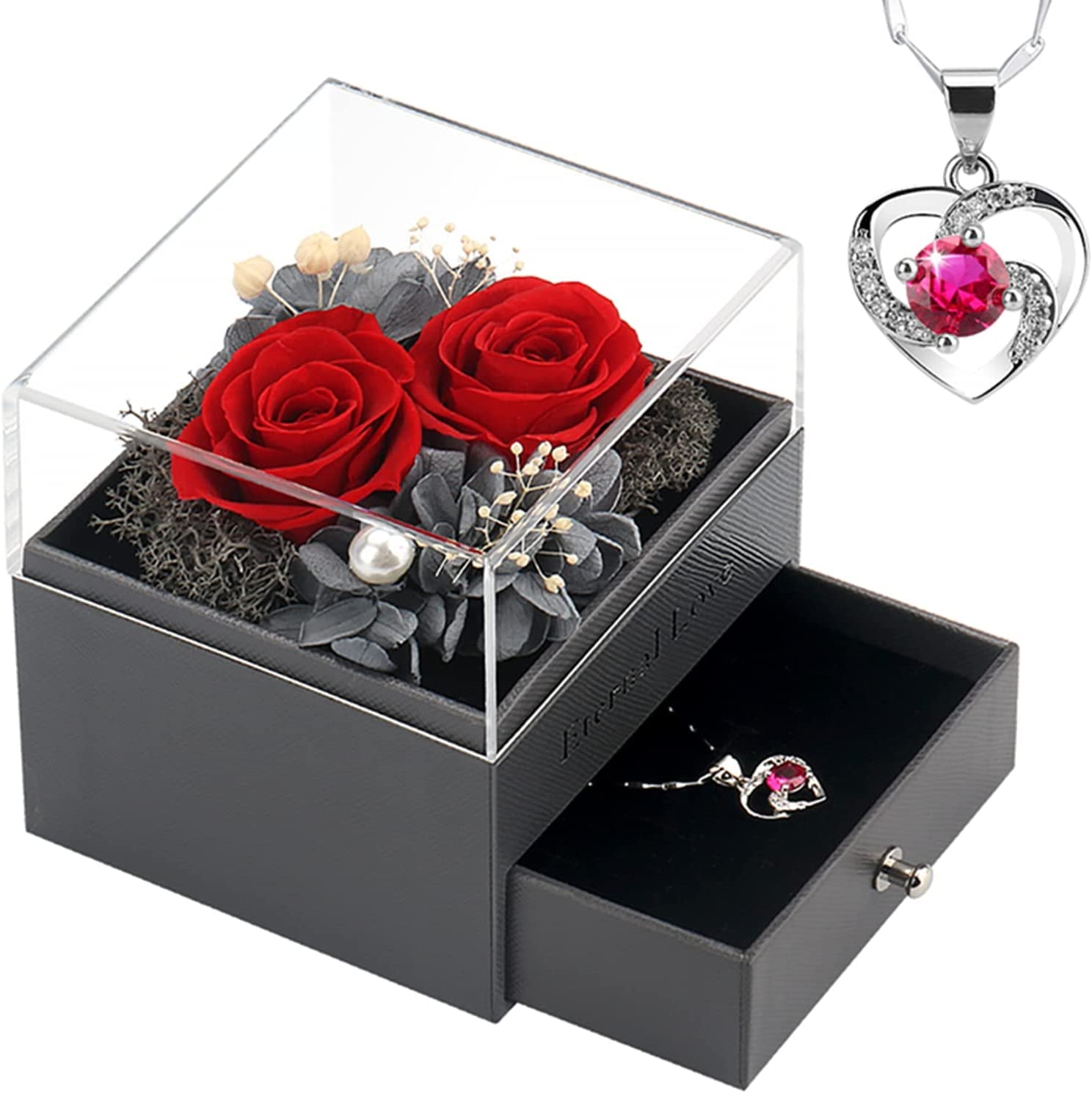 "Eternally Beautiful Preserved Rose Necklace - The Perfect Valentine's Gift for the Special Women in Your Life!"