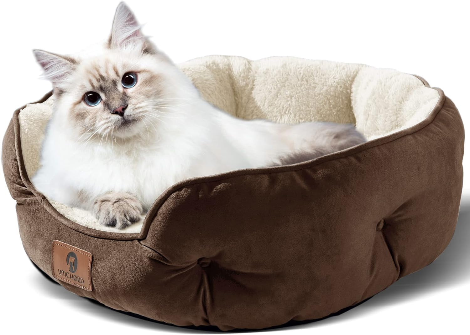 Cozy Retreat for Small Pets: Small Dog Bed and Cat Beds for Indoor Comfort - Extra Soft, Machine Washable, Anti-Slip, Water-Resistant Oxford Bottom in Elegant Brown (20 Inches)